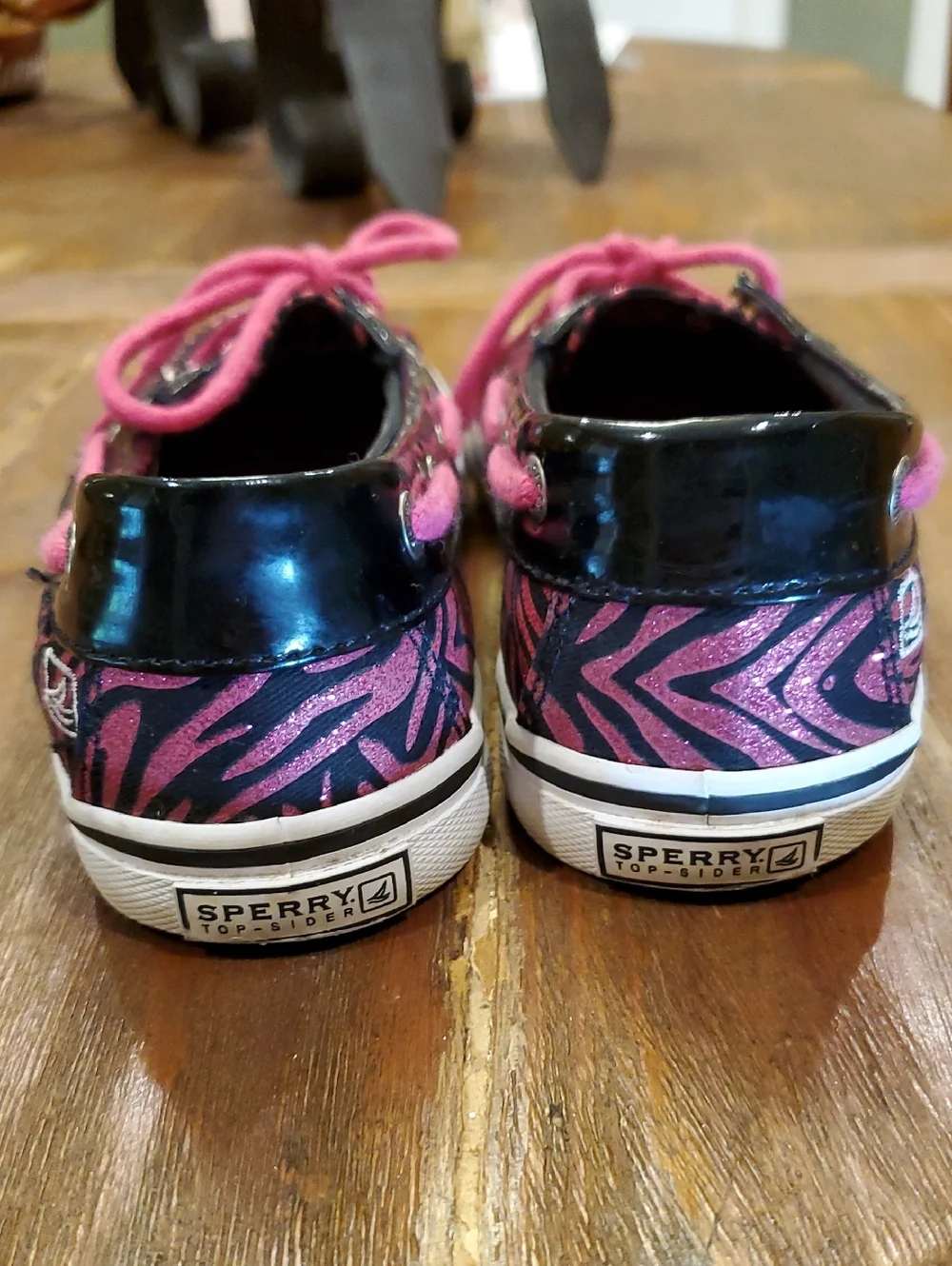 Girl's Size 3 Sperry Sparkly Black and Hot Pink Zebra Boat Shoes